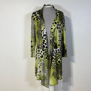 Frank Lyman Cardigan Blazer Women’s Size 16 Green Black Animal Print Tunic